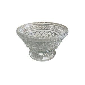 Vintage Pedestal Clear Glass Bowl With Diamond & Starburst Pattern
